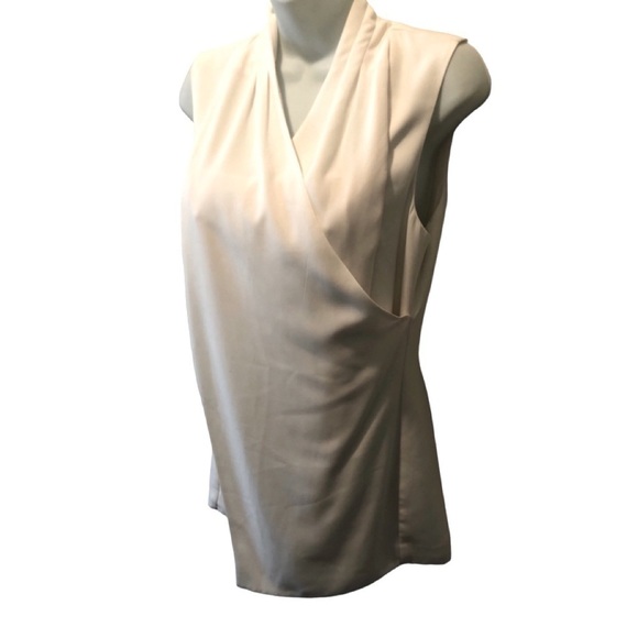 CAbi Ivory Wraparound Sleeveless Tunic Top Size 8 #3259 Lined Dressy Faux Wrap - Picture 4 of 9